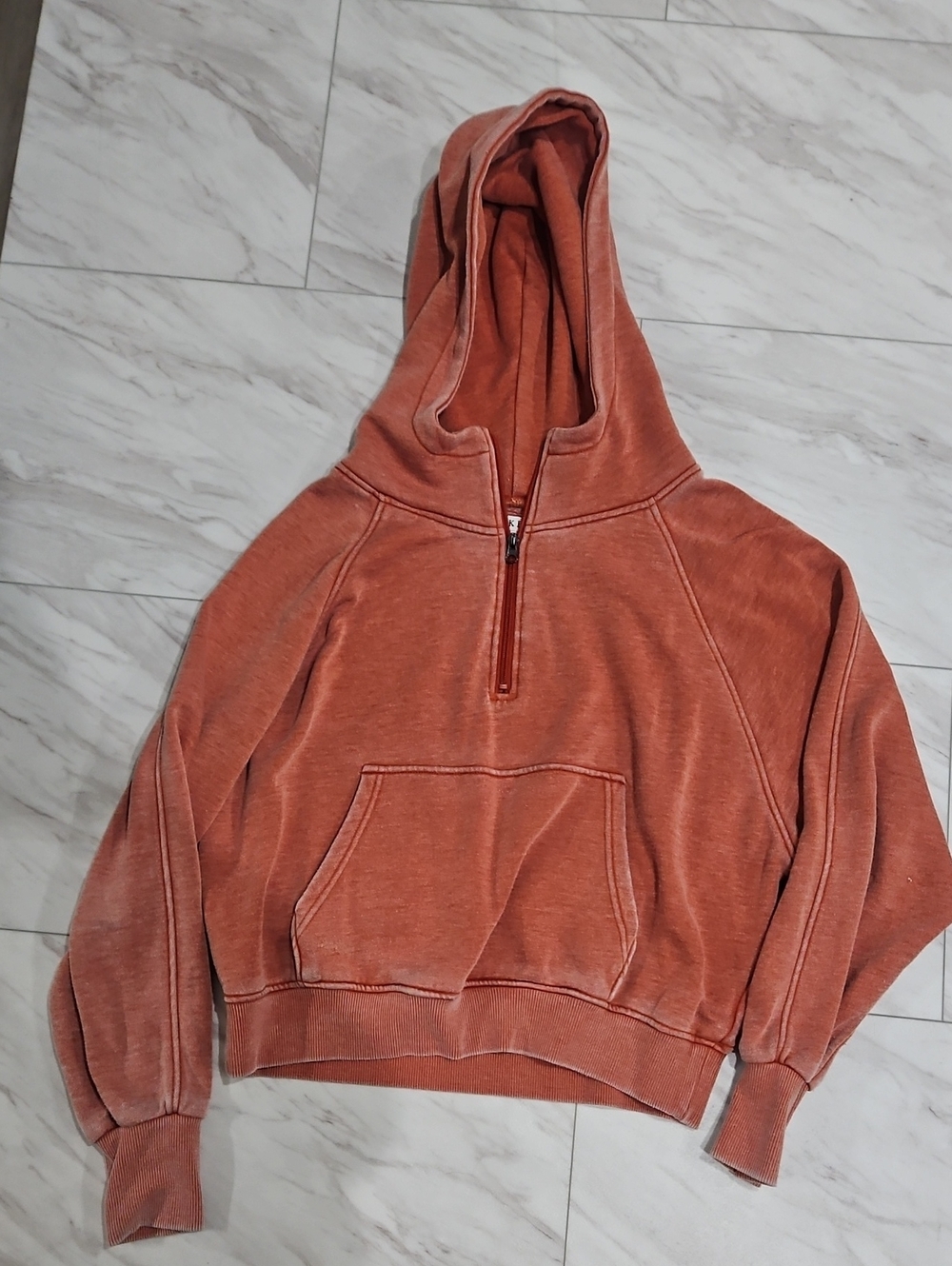 Washed Rust Half-Zip Hoodie Sweatshirt for Women
